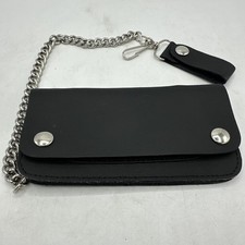 NWOT Black Leather Biker/Trucker Wallet 6" x 3.5" With 12" Chain  Belt Loop-USA