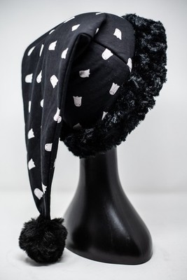 Black Gothic Santa Hat with Cute Ghosts Micro Fleece Trimmed Fully Lined