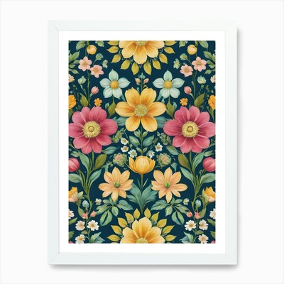 Painted Spring and Summer Flowers B Framed Wall Art Poster Canvas Print Picture