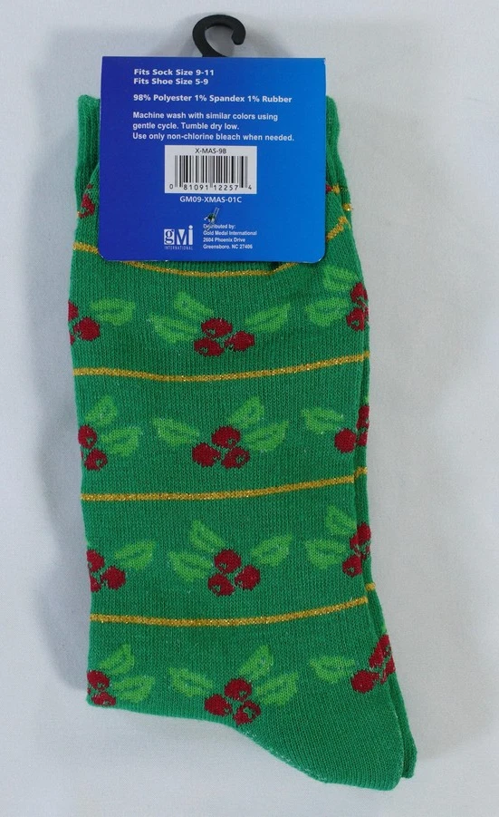 Calcetines de Navidad Holly Crew para mujer 9-11 verde rojo dorado regalo de vacaciones a partir de la etiqueta Foto 2 de 4