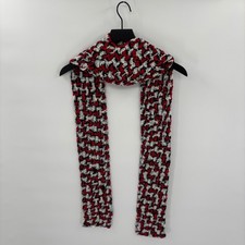 Long Handmade Crochet Scarf 96"x4" Red Black White Textured Warm Cozy Boho Knit