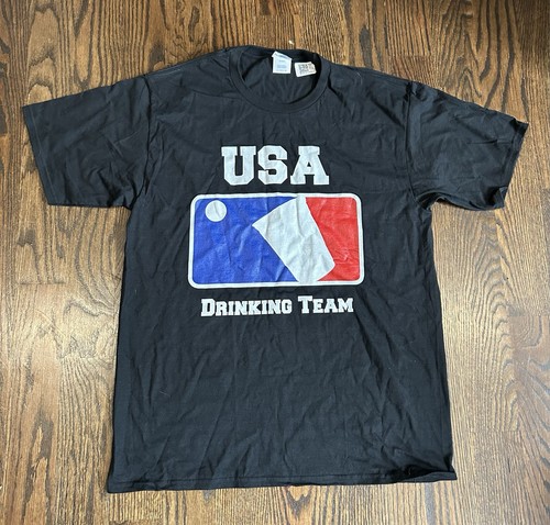 USA Drinking Team Beer Pong Game Black Shirt Men's Large New