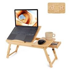 Bamboo Laptop Desk, Adjustable Foldable Bed Tray Table for Bed, Sofa, and Flo...