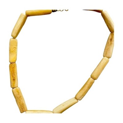 Vintage 1980s Natural Bone Bead Statement Necklace Chunky Boho Artisan