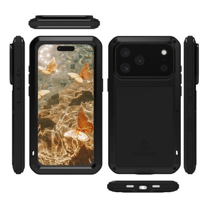 For iPhone 17 16 15 14 13 Pro Max + LOVE MEI Shockproof Rugged Metal Armor Cover
