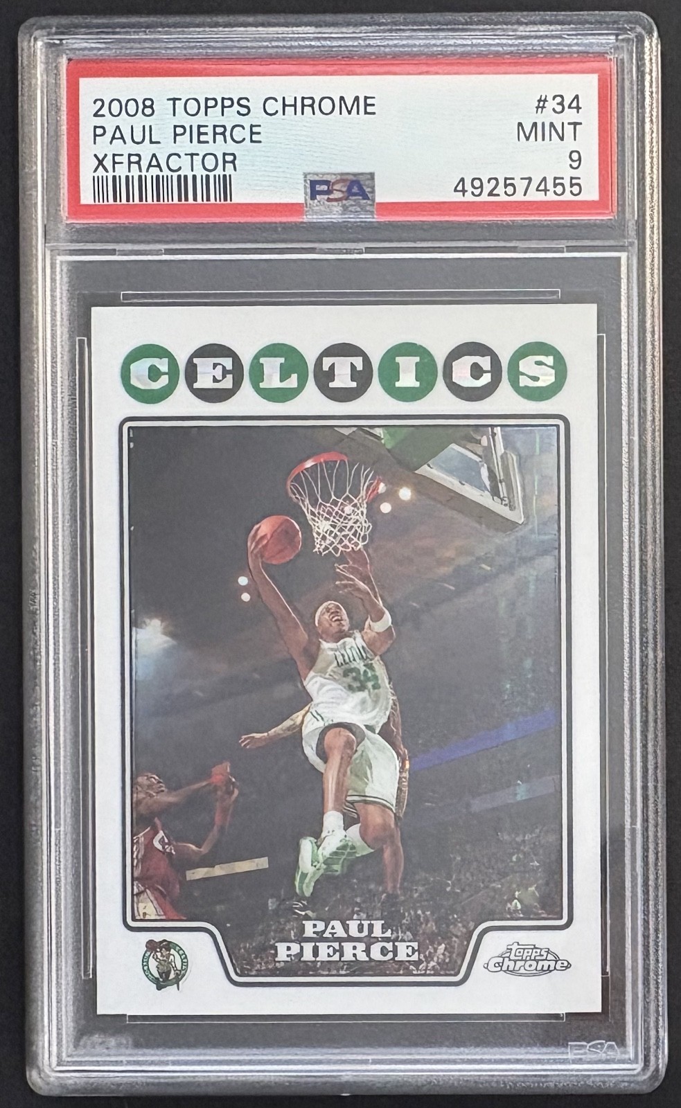 2008 PAUL PIERCE Topps Chrome Xfractor Card #34, Serial #1/288, PSA 9 Celtics