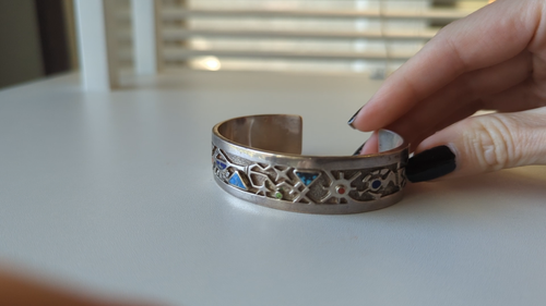 Brazalete Vintage Cecil Ashley Navajo Plata Esterlina Superpuesto Multi-Piedras - Vídeo 1 de 1