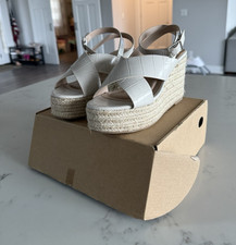 boohoo White Crocodile Embossed Espadrille Wedge Sandals Ankle Strap Buckle 6.5