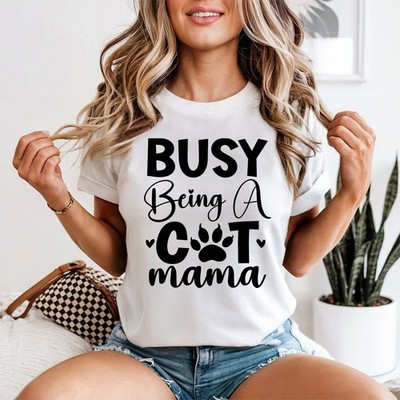 Busy Being A Cat Mama Damen T-Shirt süß Katzenliebhaber lustiges Geschenk...