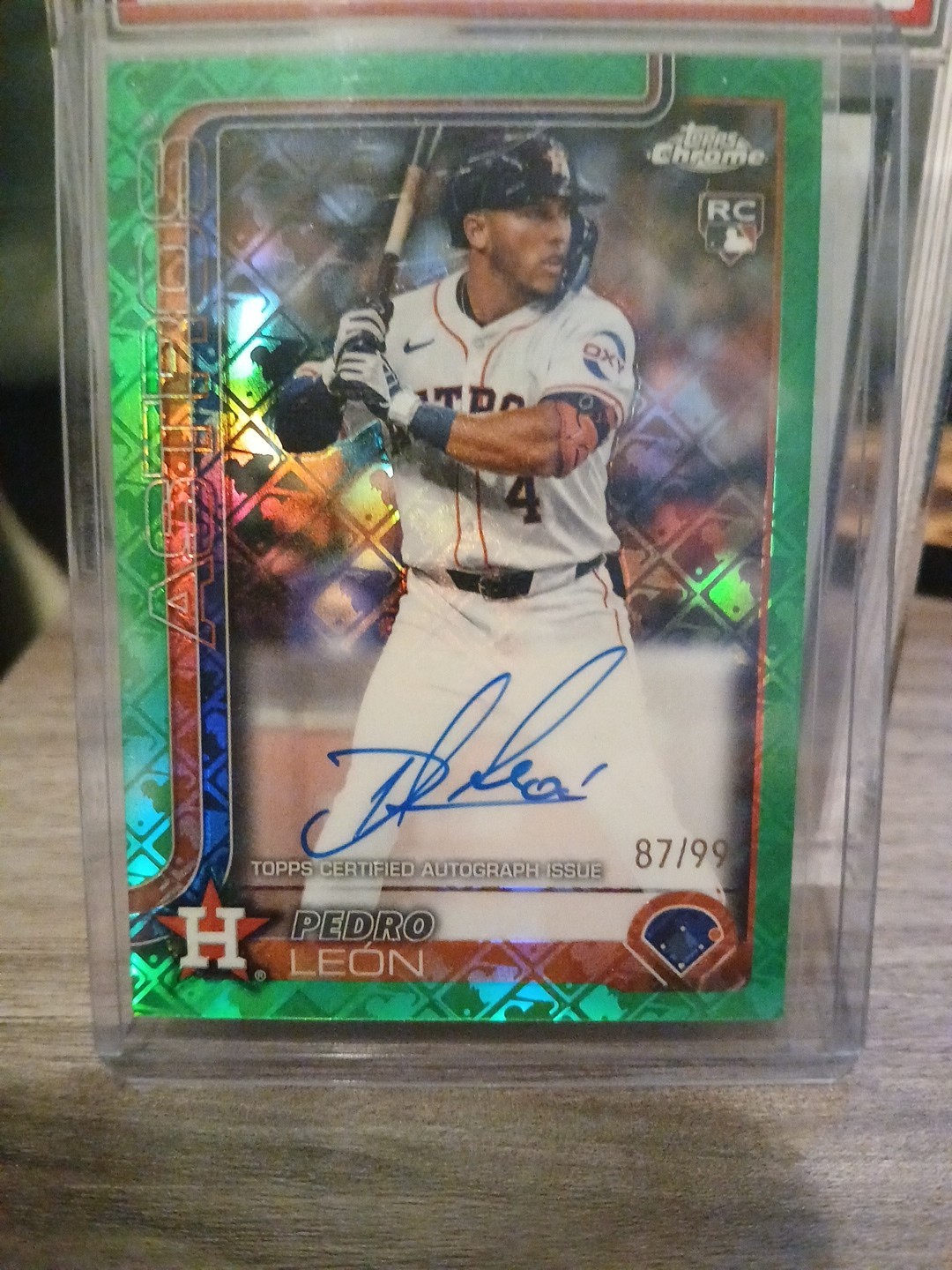 2025 Topps Chrome Logofractor Pedro Leon RC Rookie Green Refractor Auto /99 (RC)