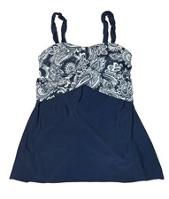 Navy Blue, Paisley Print Crossover Tankini Top, Sz 1XL