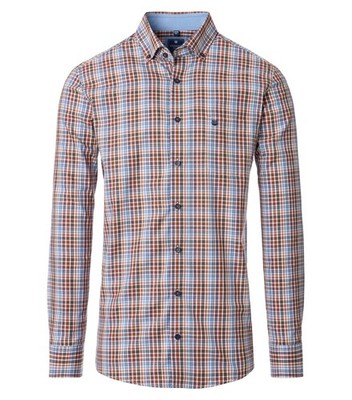 REDMOND Herren Freizeithemd Langarm Button-Down Comfort Twill Orange Karo