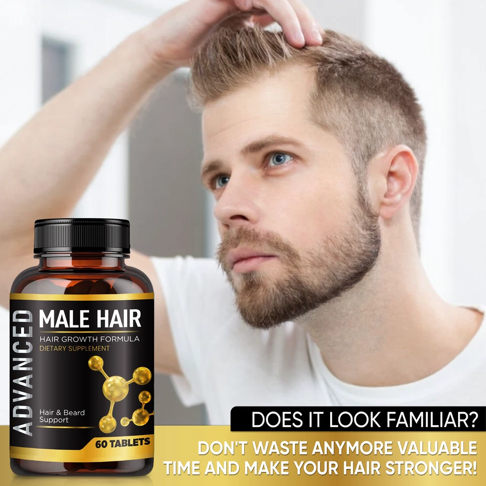 Vitaminas para el crecimiento del cabello para hombres-antipérdida de cabello vitaminas de apoyo píldoras y bloqueador de DHT Foto 4 de 4