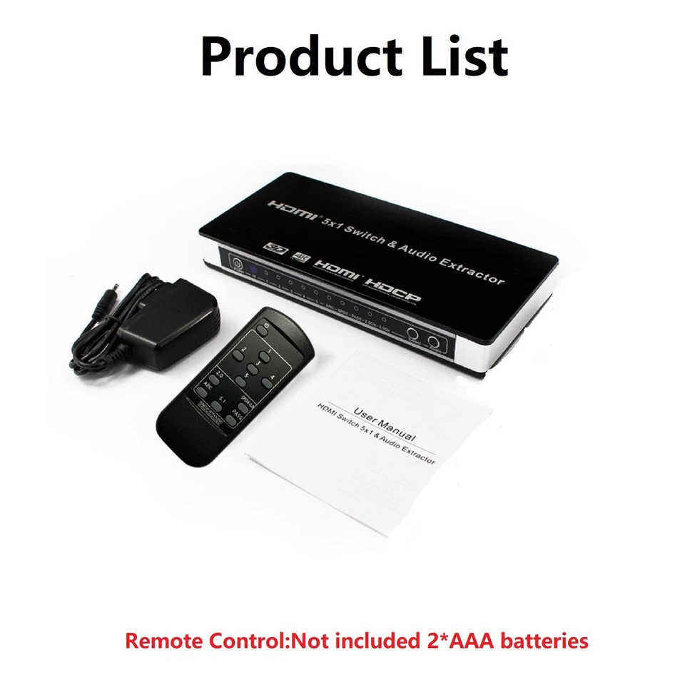 HDMI Switch 5 in 1 out Port Switcher w/ Remote Control Power For PS4 PS5 Xbox n - Image 4 of 4