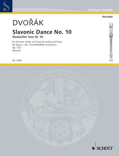 Slavische Tanz 10 Antonín Dvořák Book [Softcover] Recorder Quartet and Piano Sch - Picture 3 of 3