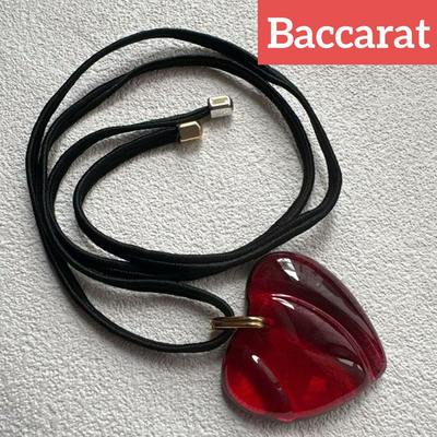 Baccarat クリスタルハート Baccarat Crystal Heart Pendant Necklace Clear Red Choker Authentic