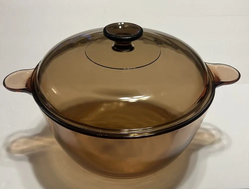 Vtg Visions Corning Ware Pyrex Amber 4.5L Glass Dutch Oven Stock Pot & Lid
