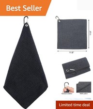 Microfiber Golf Towel with Carabiner Clip - Black Waffle Design