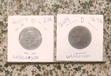 A Set Of Two 2004 D Wisconsin State Quarters. One Has An Error &  One Is Normal