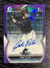 2023 Bowman Draft Jake DeLeo Chrome Auto Purple Refractor 1st #/250 Marlins