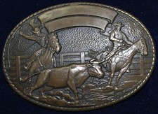 Tony Lama Collection Rodeo Belt Buckle TEAM ROPER 7610 Solid Brass Real nice 