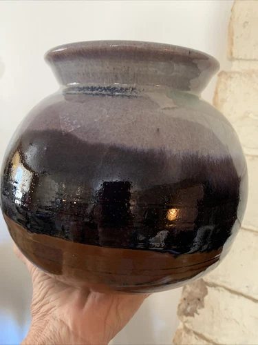 7.25" high glazed pot/studio pottery jar/vase,signed Mary McDonough,BLACKBIRD