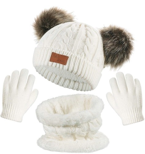 Set guanti sciarpa cappello bambino per bambini pompelmo caldo bobble lavorato a maglia berretto unisex bambini - Foto 2 di 16