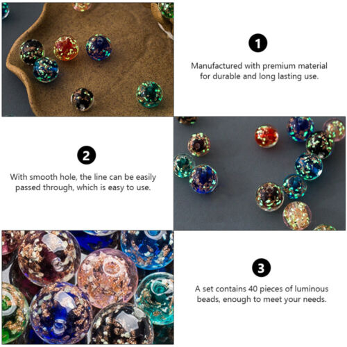 Hermosas cuentas espaciadoras redondas que brillan en la oscuridad 40 piezas para manualidades hágalo usted mismo - Imagen 6 de 12