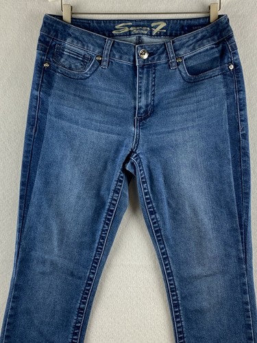 Seven 7 Jeans Damen Größe 10 Blau Stretch Denim Dunkel Slim Gerade Bestickt - Bild 2 von 11