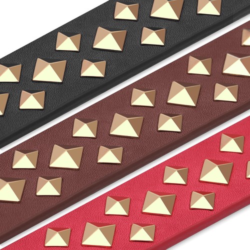 Studded Leather Personalised Dog Collar Adjustable Custom Engraved Nameplate - Picture 7 of 17