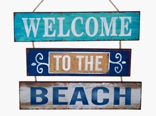 WELCOME TO THE BEACH 3 Wood Slat Plaque Sign Nautical Coastal Distressed Design