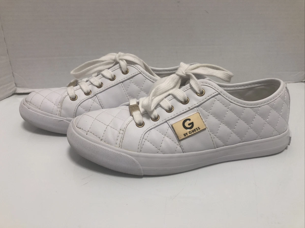 G by Guess Women s Backer 2 GBG White Quilted Leather Look Sneakers Shoes Sz 6.5