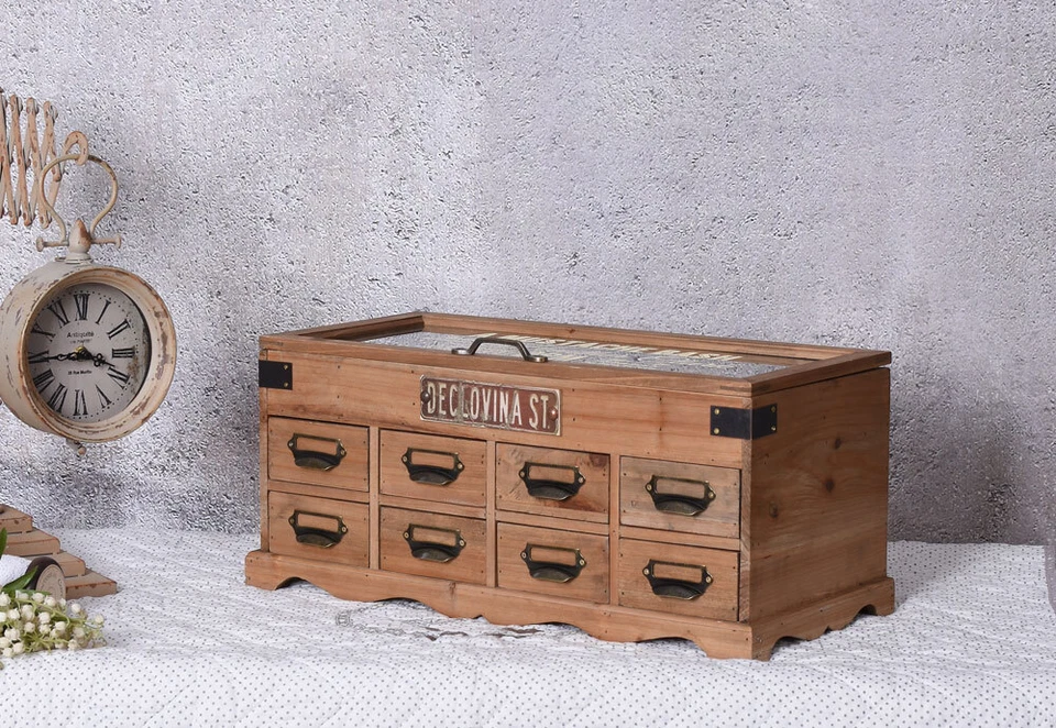 Nähkasten Vitrinenkasten Retro Nähbox Setzkasten Loft Truhe Nähkästchen Antik - Bild 4 von 4