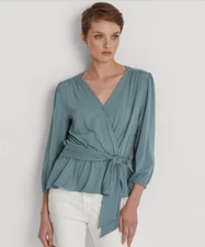 Ralph Lauren Jersey Peplum Blouse Highland Sea Size XL 0202