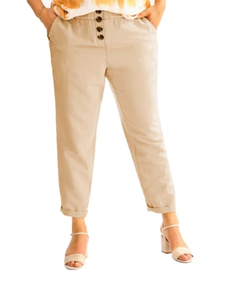 YESSICA C&A Damen Leinen Hose Schlupfhose Elastischer Bund Knopfleiste Gr. 56 58 - Bild 1 von 3
