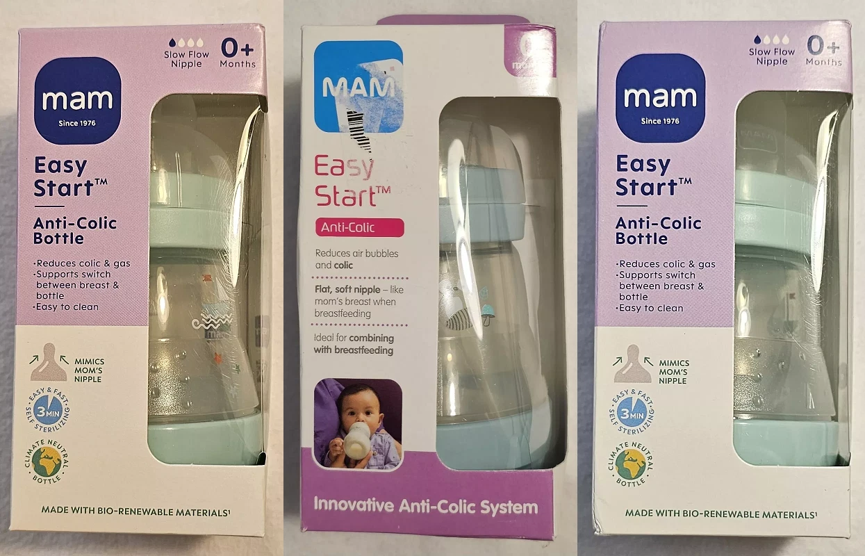 Baby Boy 3 Bottles 5-OZ MAM Anti-Colic Raccoon Sailboat Slow Flow New in Box