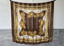Vintage 1980s Fendi Zodiac Baroque Gold Greek Medallion Coin Scarf 40 x 40