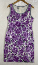 Talbots Sheath Dress Womens 8 Purple Floral Cotton Sleeveless Work Office Career