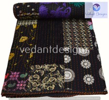 Handmade Cotton Vintage Patchwork Queen/Double Kantha Quilt Indian Bedspread