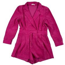 Day + Moon PINK Corduroy Romper Wrap Top Notch Collar Sleeve BARBIE Sz M