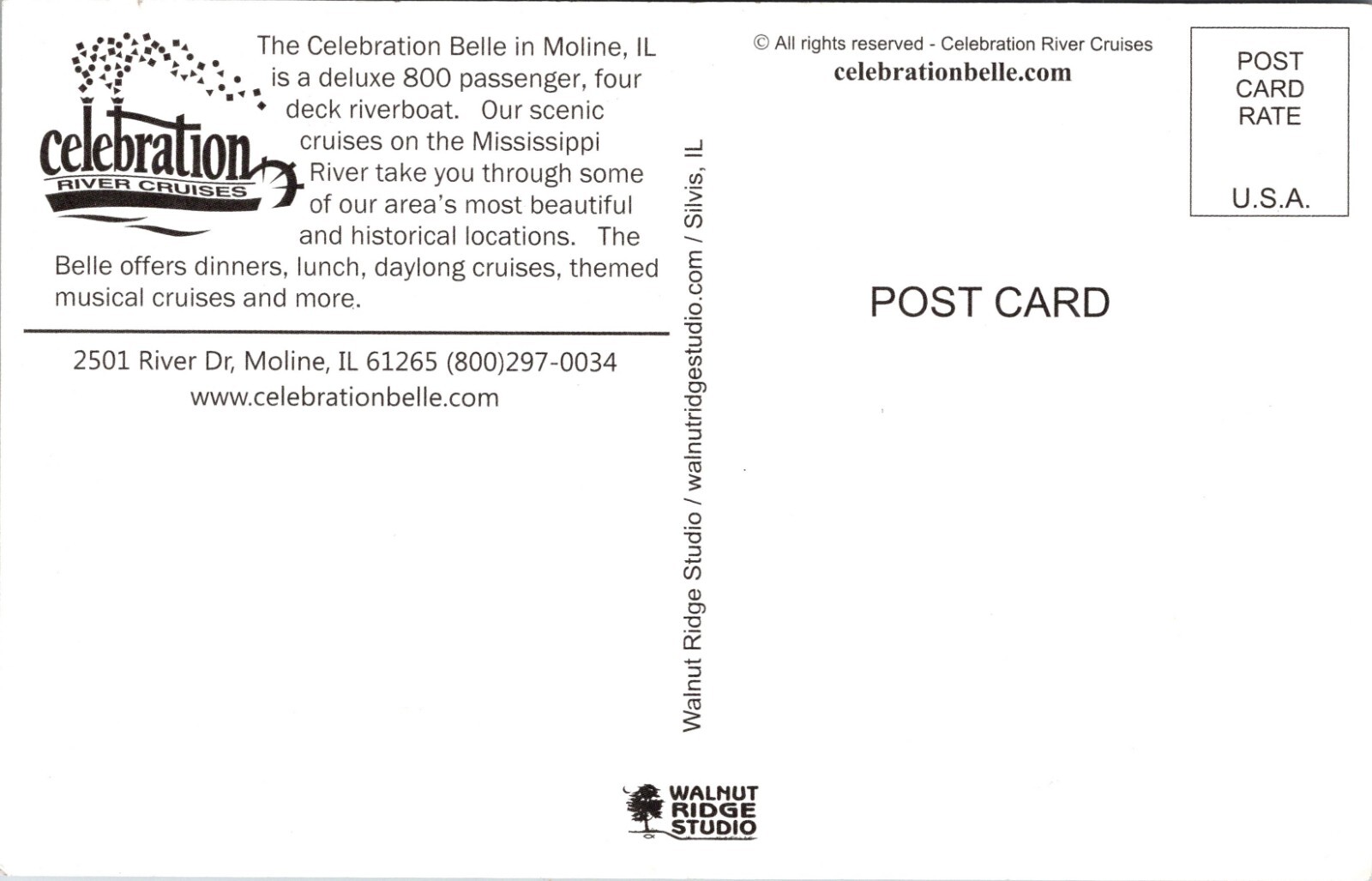 Celebration Belle Riverboat Moline Illinois IL UNP Unused Chrome Postcard L12