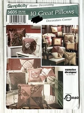 Simplicity Decorative Pillow Cushion Home Décor Sewing Pattern 5605 Jana Beus