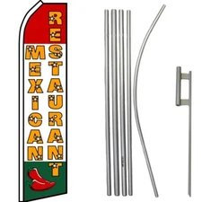Mexican Restaurant Red/White/Green Swooper Flag & 16ft Flagpole Kit/Ground Spike
