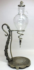 Vintage Etched Glass Wine Decanter Aerator with Ornate Grapevine Stand