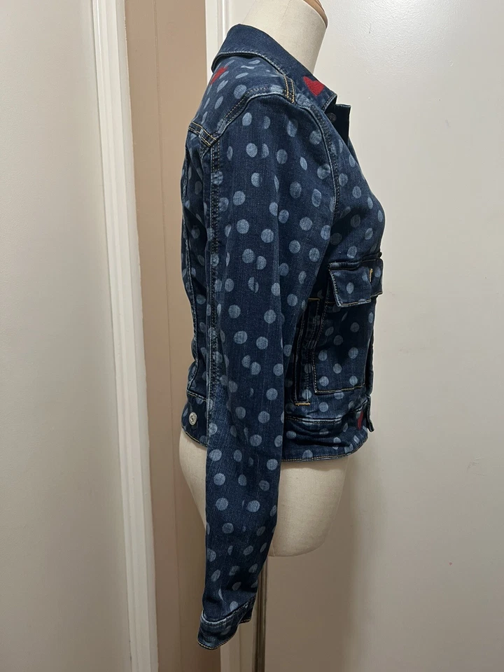 Chaqueta vaquera de camionero LULAROE XS Kenny a lunares corazones rojos Foto 3 de 4