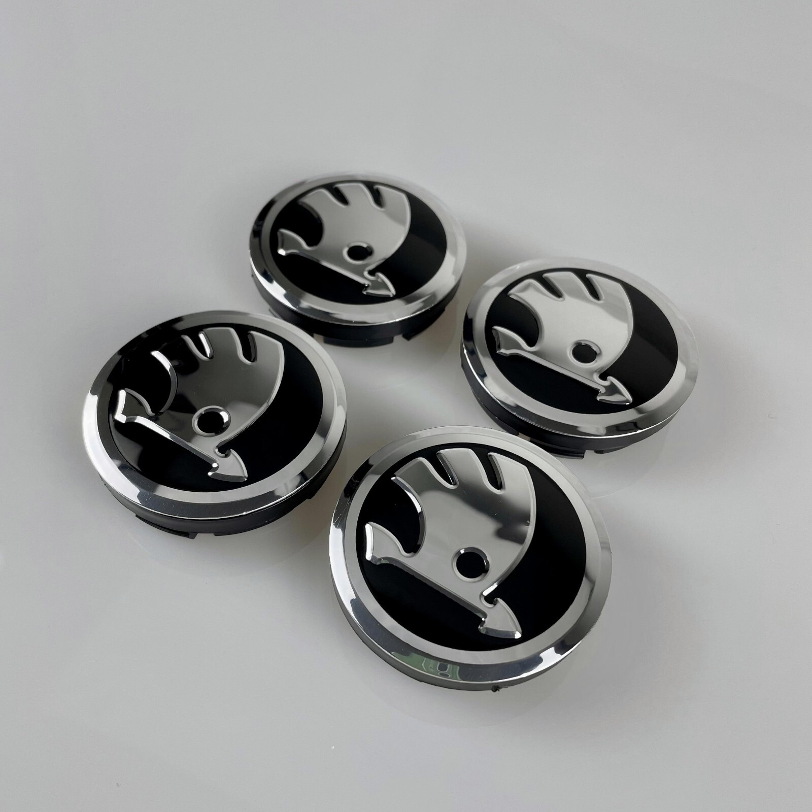 4x 56mm Wheel Centre Caps Black Chrome for Skodas Octavia Fabia Scala