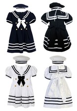 New White/Navy Baby Girl Toddler Sailor Easter Party Formal Dress Outfits S-4T