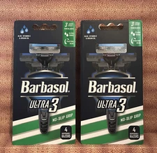 2- Barbasol Ultra 3 Premium Disposable Razors No-Slip Grip Pivoting Head 4 Each