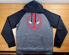 Deadpool Hoodie Men's Large Gray Black Marvel Comics Hooded Sweatshirt Outdoors