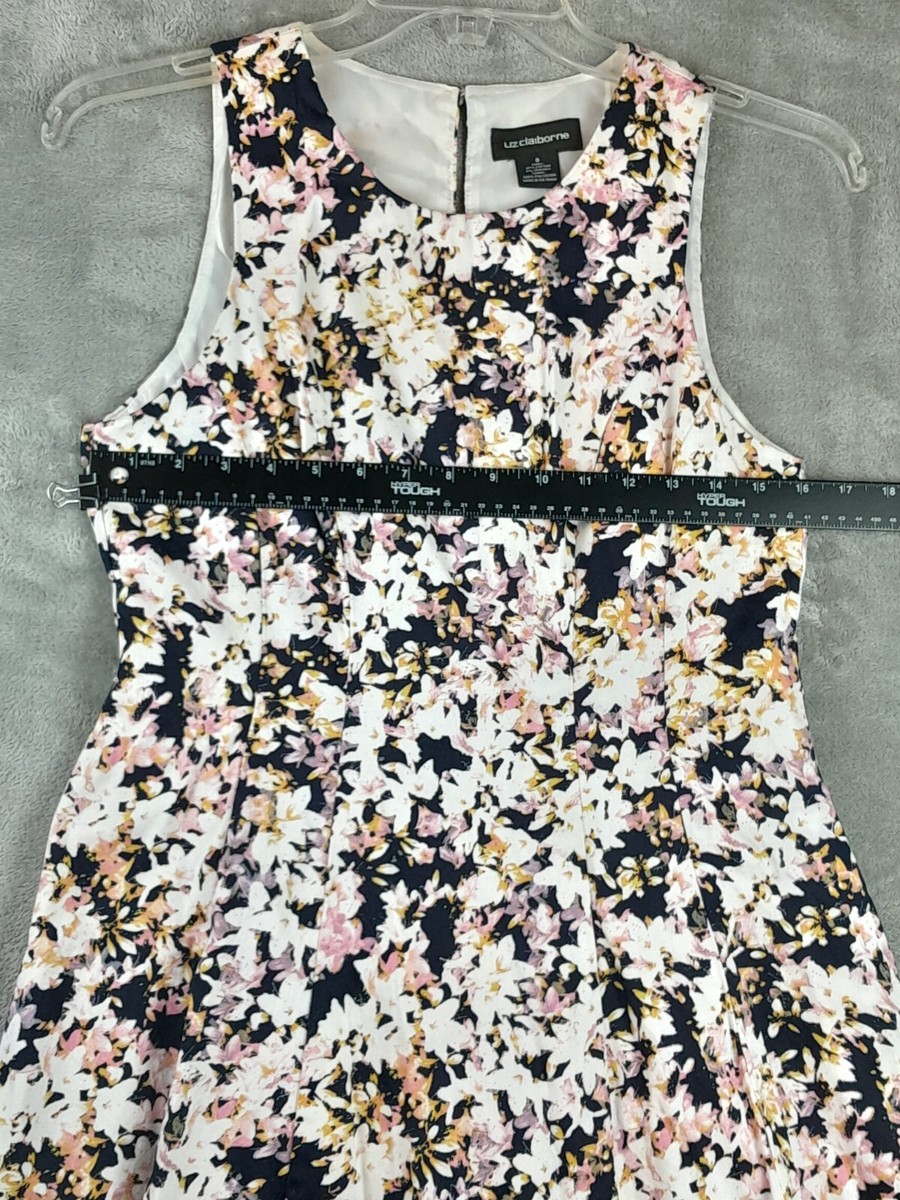 Liz Claiborne Sleeveless Fit and Flare Dress Women's 8 White/Black/Pink  Floral | eBay